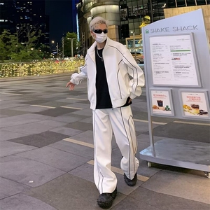 时尚高级感休闲运动套装男春秋宽松短款开衫夹克阔腿裤潮两件套男图片