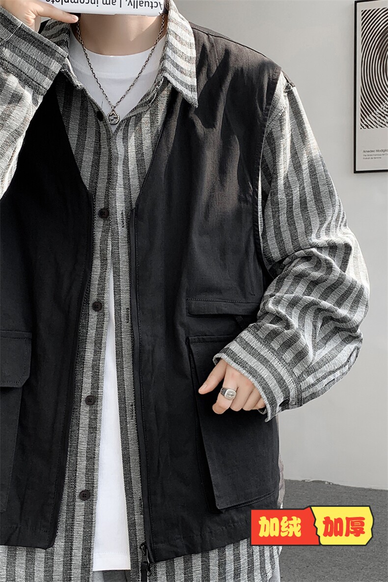 8XL-M特大码衬衫男假两件拼接衬衫新中式坎肩马甲外穿CS508TP68,男装衬衫,电商D206-1