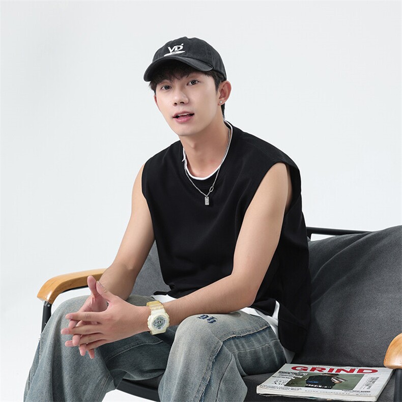 无袖背心男士2025夏季薄款潮流ins假两件宽松复古打底上衣TX302,男装背心/马甲,星座1109