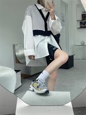 现货欧货春装新款条纹拼接衬衫，女装衬衫，AT(2F)