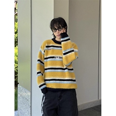 网图现货条纹水貂毛圆领毛衣男女松弛感慵懒风套头针织B45-P55，男装针织衫/毛衣，星座910-1