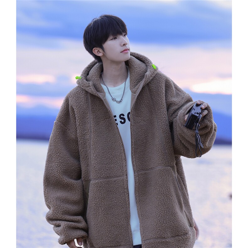 2025冬季休闲简约男士拉链羊羔毛外套棉服M2063/P105控149-100涤,男装棉衣,电商A148