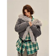 现货重磅硬挺boxy羽绒棉衣座山雕大毛毛领洗水麂皮棉服冬外套，男装棉衣，电商A486-1