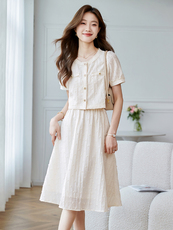 AGOINCAT小香风时尚套装裙女夏季减龄小个子高端精致半身裙两件套，女装套装/套裙，时尚风爆