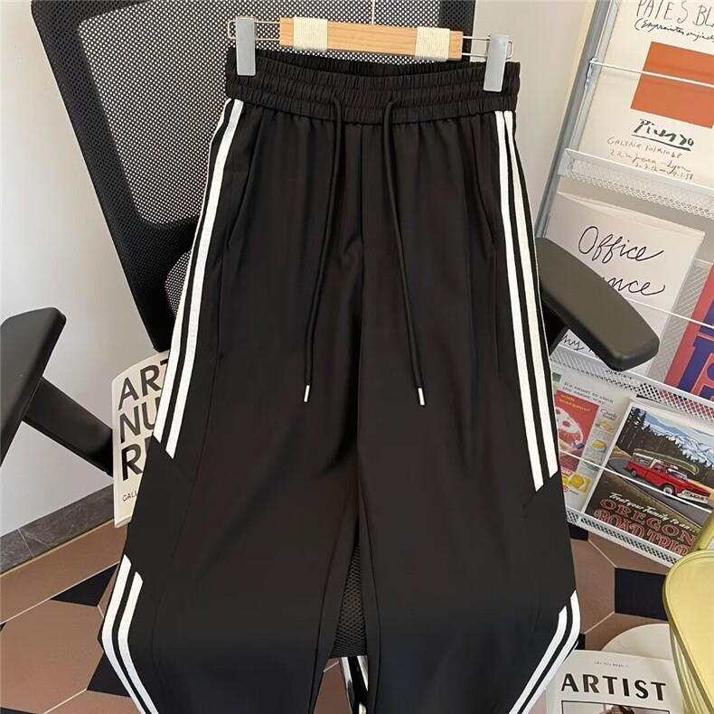 条纹速干男夏季2024薄款宽松阔腿运动裤潮牌美式休闲裤K2866/P37,男装休闲裤,星座506B
