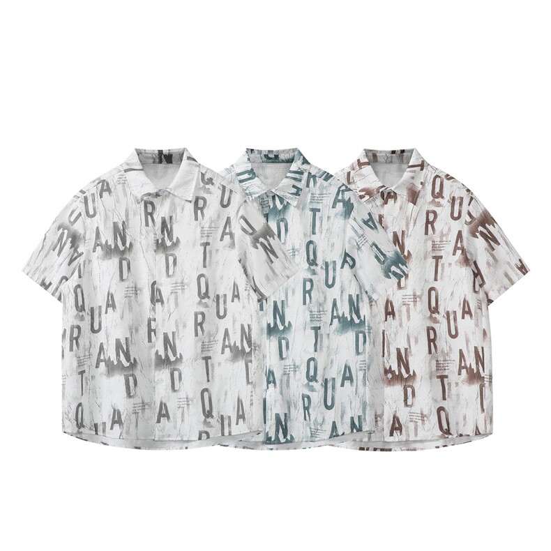 现货已到仓！夏季薄款短袖字母衬衫抖音得物可送样-EX50557-特P30，男装衬衫，电商A061