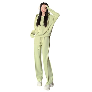 秋季新款时尚休闲减龄套装女纯色连帽卫衣阔腿长裤两件套修身显瘦图片