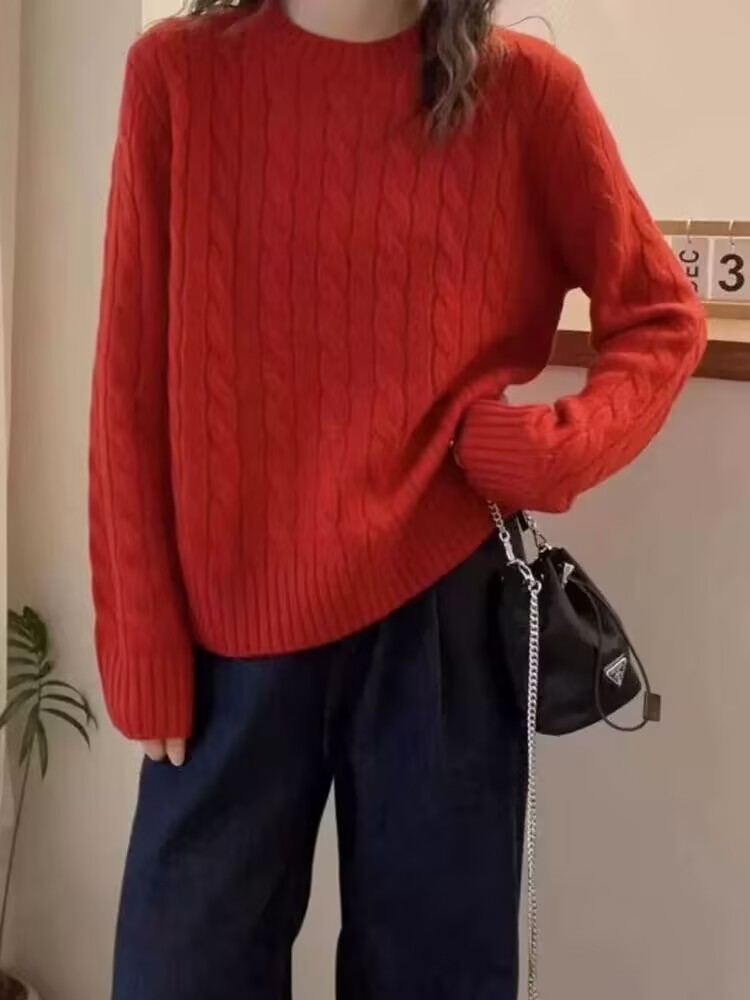 2025年秋季时尚百搭通勤简约休闲羊绒圆领扭花,女装羊毛衫,莺澜羊绒