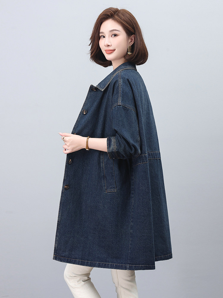 牛仔外套女款2024新款爆款春秋大码宽松气质妈妈风衣初秋薄款上衣,女装风衣,希欧阁