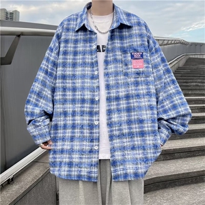 美式复古街头风流行蓝色长袖衬衫春款W1374P40图片