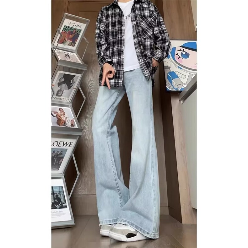 磨破牛仔裤男春秋阔腿直筒美式vibe裤子高个子弯刀微喇LA4422-P45,男装牛仔裤,星座1008