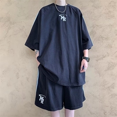 套装男韩版潮流字母印花高街帅气2026夏季新款ins假两件W4802-P48，男装休闲套装，星座412