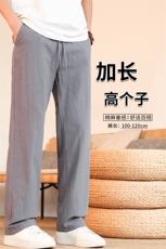 190加长高个子亚麻裤子男夏薄款休闲裤115CM运动冰丝棉麻KZ043P55，男装休闲裤，电商B312