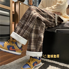 抖音品质冬季新款加绒保暖格子宽松休闲裤B315-K862JR-p65控88，男装休闲裤，电商B315