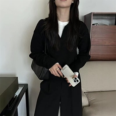 2025年秋季针织通勤套头单件长袖V开领时尚百搭，女装针织衫/毛衣，半城羊绒