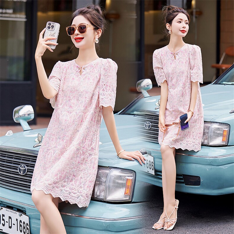 MissDG设计感小众名媛时尚2025夏小香风花边时尚短袖半裙，女装连衣裙，韩蜜菓