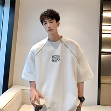 港风美式垫肩设计T恤男大码拉链WANG金属质感字母DT8791P55控78，男装T恤，星座227-7