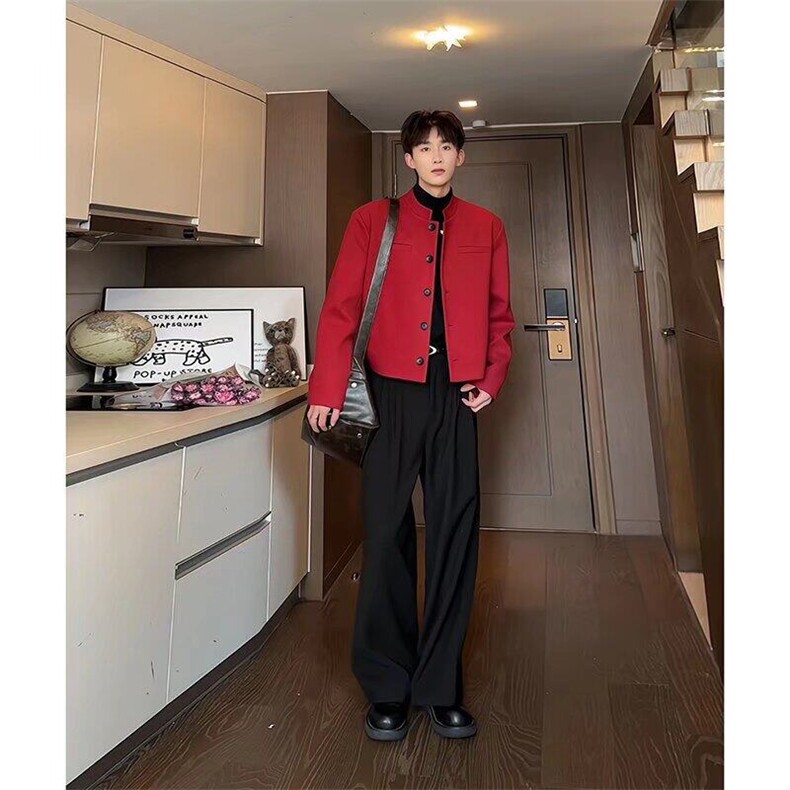 【有货】DXZ34-P65垫肩立领短款西装外套男新款宽松修身休闲西服,男装西服,星座603-2