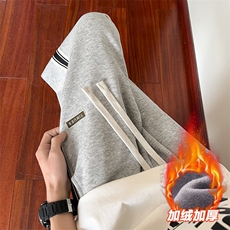 美式卫裤秋冬阔腿加绒休闲裤男宽松直筒运动长裤D015-P45加绒P50，男装休闲裤，星座509