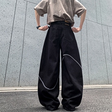 美式复古刺绣设计弯刀牛仔裤潮牌宽松休闲阔腿裤，男装牛仔裤，星座410-6（原星座1304-1）