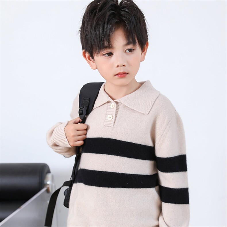 时尚儿童条纹针织衫简约撞色设计舒适休闲毛衣，童装毛衣，绒颖羊绒