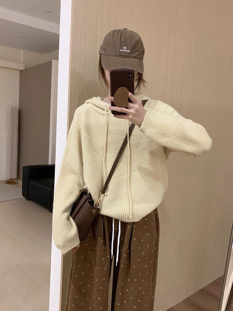 2025百搭简约时尚连帽抽绳款针织衫纯色，女装针织衫/毛衣，思途羊绒