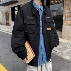 日系百搭翻领潮流外套2024秋冬季纯色外穿工装夹克男W6394-P72，男装夹克，星座512-2