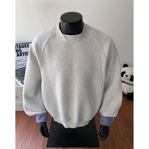 秋季新品套头罗纹装饰拼接卫衣纯色百搭情侣复古宽松 D443 特P58图片