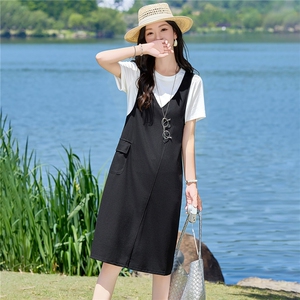 假两件休闲宽松连衣裙女2026夏季新款遮肉显瘦A字裙中长款裙子图片