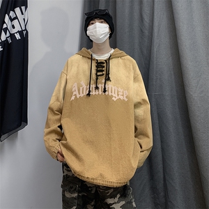 XZ213-JK09-P75控88 港风大码潮牌水洗做旧发泡印花套头连帽卫衣图片