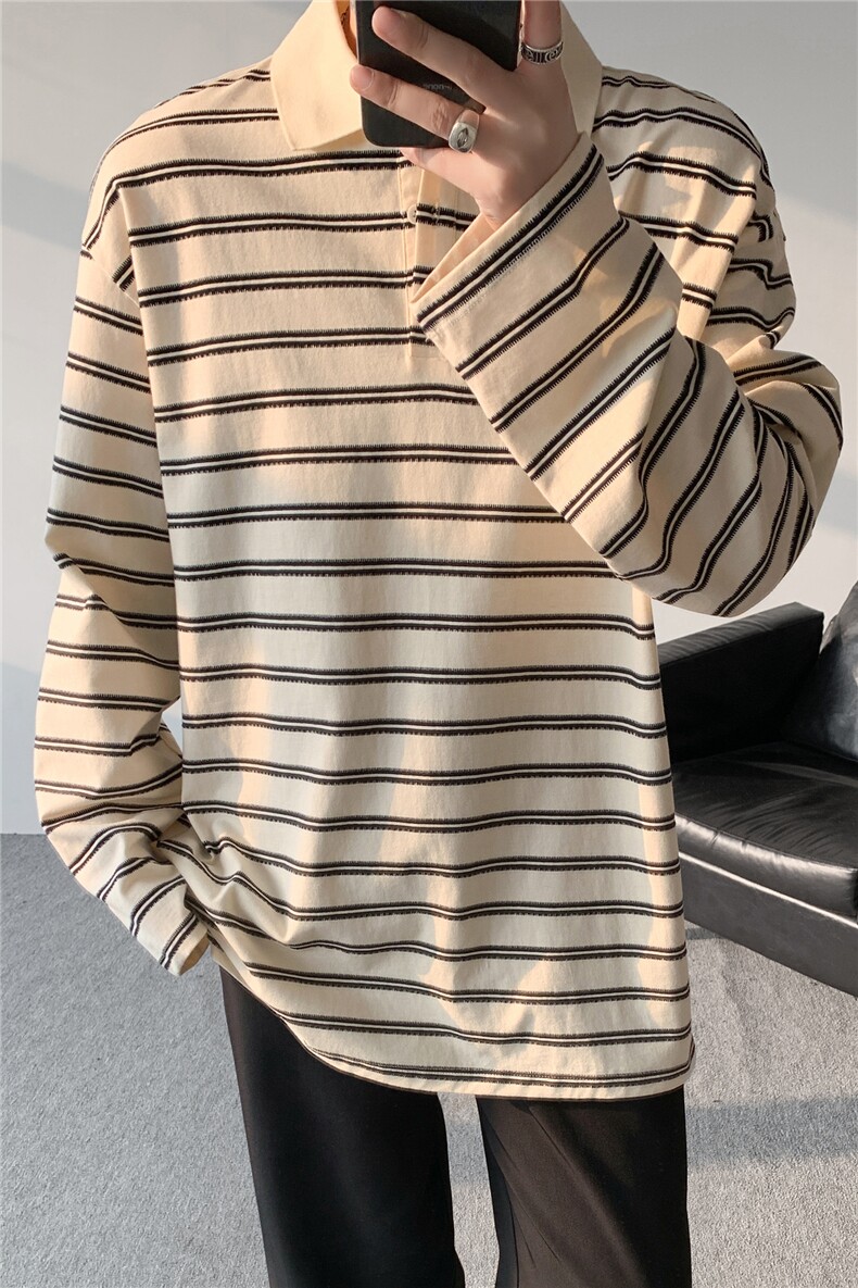 8XL-M条纹定律polo衫男翻领长袖t恤大版宽松上衣CX3011-P39,男装T恤,电商D206-1