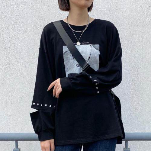 秋季新款袖口时尚破洞设计宽松百搭上衣女，其它，日の谷