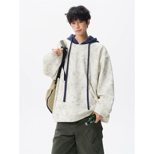 现货WY10166-特P48 控88美式复古撞色解构拼接大码男宽松情侣卫衣图片