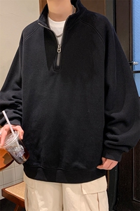 8XL-M 特大码卫衣男纯色百搭条纹肌理立领拉链长袖T恤男WY08P55图片