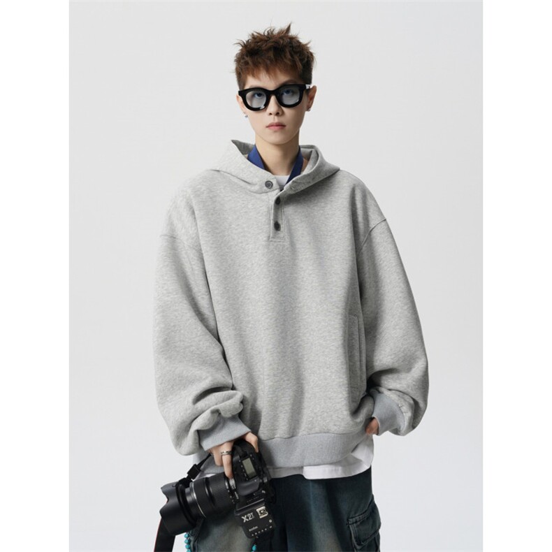 1506/QYW420/P47美式高领纽扣连帽卫衣男女潮牌宽松小众外套，女装短外套，星座1506