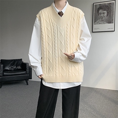 韩系叠穿复古麻花针织衫马甲男学院风早秋穿搭上衣服背心9097P58，男装背心/马甲，电商B312