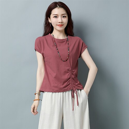旗舰店短袖T恤女2024夏季新款韩版妈妈棉麻体恤上衣女，女装T恤，阿丹