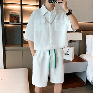 2022衬衫套装短袖短裤两件套搭配一套衣服 送链子 W3234套装P55图片