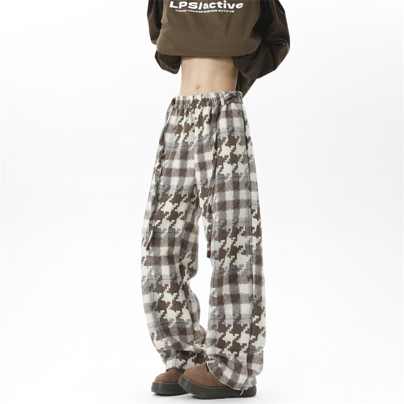 美式复古男秋冬重磅垂坠感休闲千鸟格阔腿直筒休闲裤子D595/P55，男装休闲裤，星座206（原A221）
