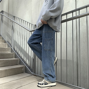 黑色工装复古牛仔裤男潮牌高街vibe美式痞帅cleanfit宽松阔腿裤子图片