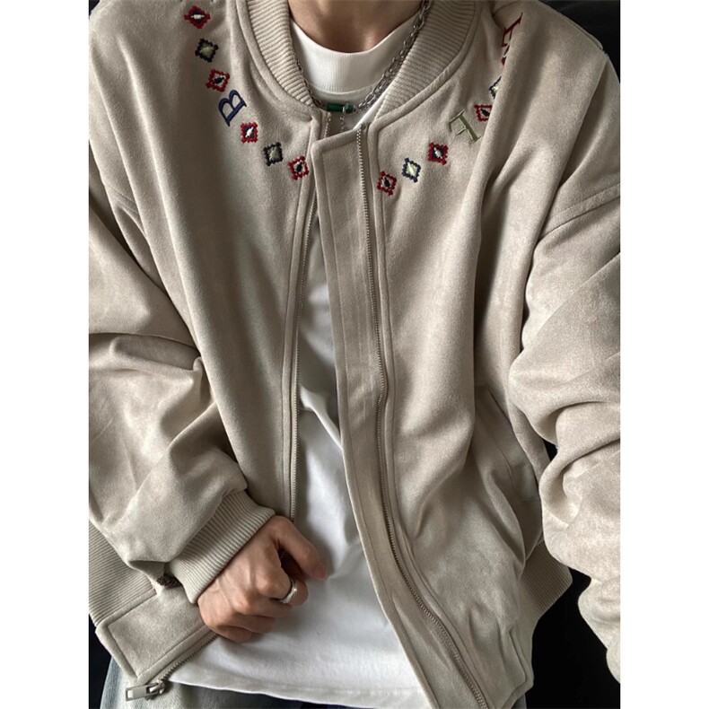 腰果花刺绣拼接麂皮棒球服夹克JK812特P95,男装夹克,星座908-1