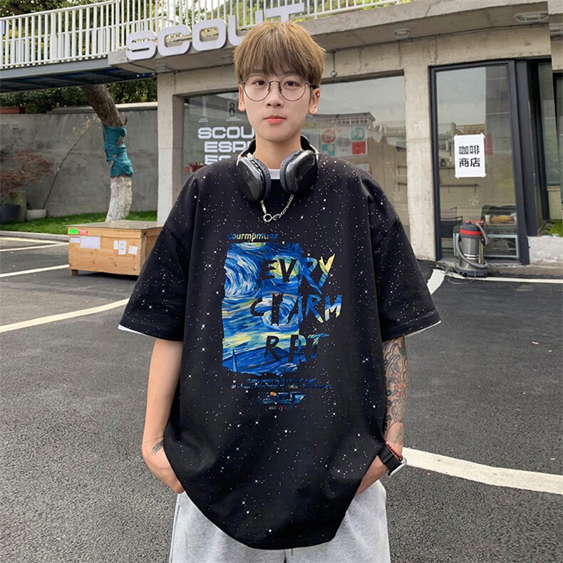 量大优供抖音视频支持得物配合二开美式满天星亮片短袖T恤MTX215,男装T恤,电商A486