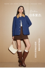 2025年秋季POLO领常规长袖修身型不连帽单排扣时尚百搭，女装棉衣/棉服，雅鹿