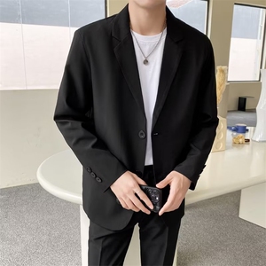 ins炸街休闲西装套装男秋冬季 痞帅轻熟风宽松外套黑色西服 W03图片