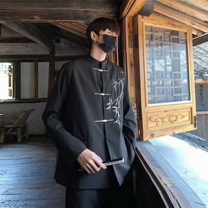 新中式风中山装男立领盘扣西装外套休闲宽松西服套装A68/P62图片