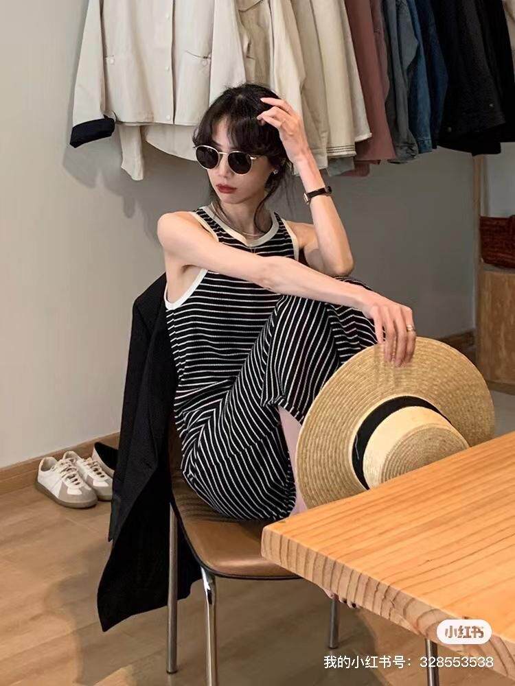 条纹背心连衣裙，女装背心吊带，DAP