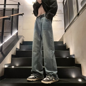 毛边牛仔裤美式高街男vintage潮牌街头裤子设计感直筒裤HN24-P45图片