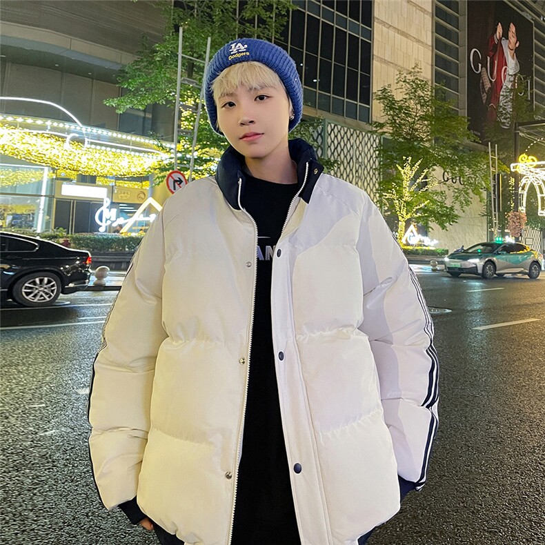 夜景情侣时尚宽松袖边三条杠立领棉衣MY2288特批75控128,男装棉衣,电商A247