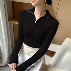 2025年秋季常规款通勤单件长袖套头半拉链时尚百搭通勤，女装针织衫/毛衣，途瑞羊绒