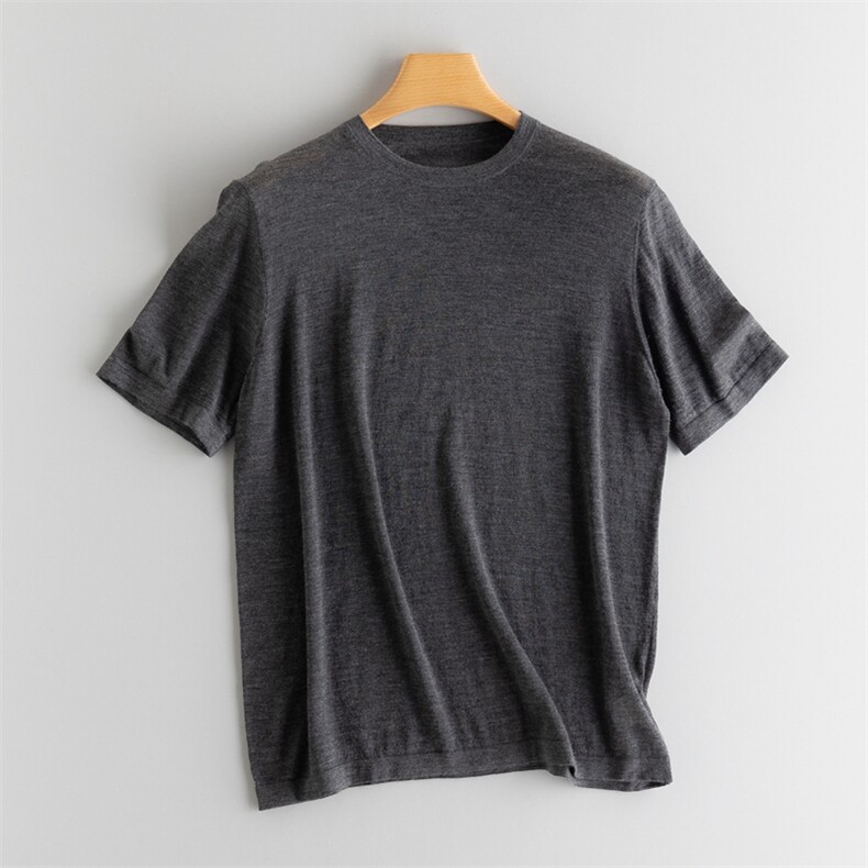 2025年秋季新款深色针织男士圆领羊绒短袖时尚休闲通勤百搭，男装T恤，江帆羊绒